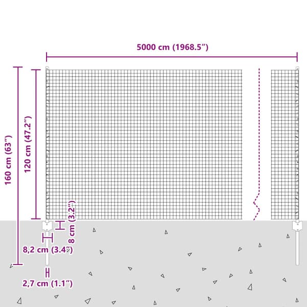 Stängsel med stolpe Silver 1,2 x 50 m Stål