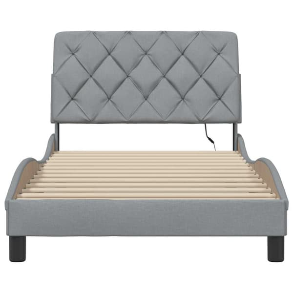 Bed Frame with LED without Mattress Light Grey 100x200 cm Fabric