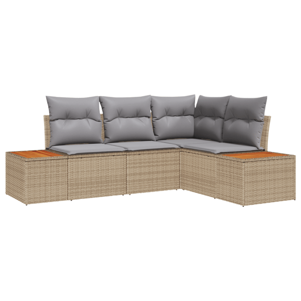 Trädgårdsoffset med kudde 4 pcs Beige och Ljusgrå Polyrattan