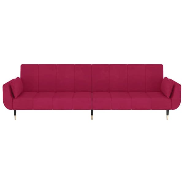 Bäddsoffa 2-sits med två kuddar vinröd sammet