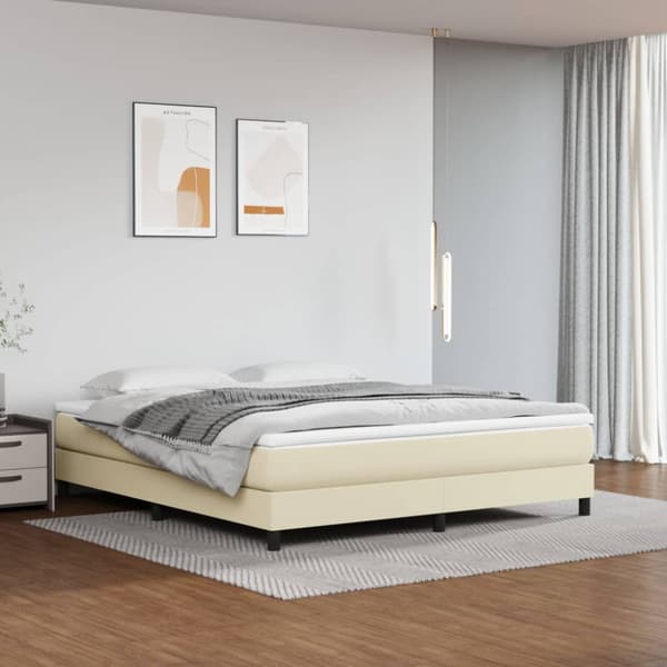 Boxspring-sängram gräddvit 160x200 cm konstläder