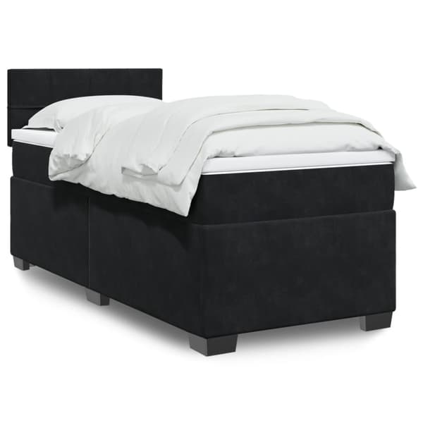 Ramsäng med madrass svart 90x190 cm sammet