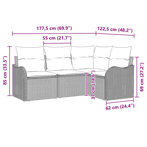 Trädgårdsoffset 4 pcs Ljusgrå konstrotting
