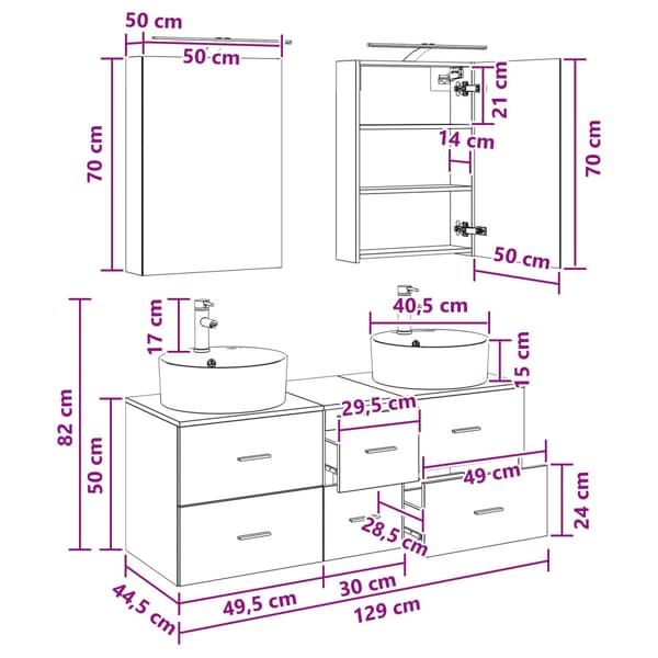 Badrumsmöbelset 5 pcs Vit Konstruerat trä och glas