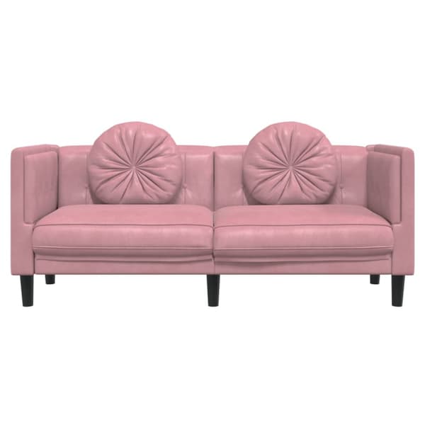 Soffa med kuddar 2-sits rosa sammet