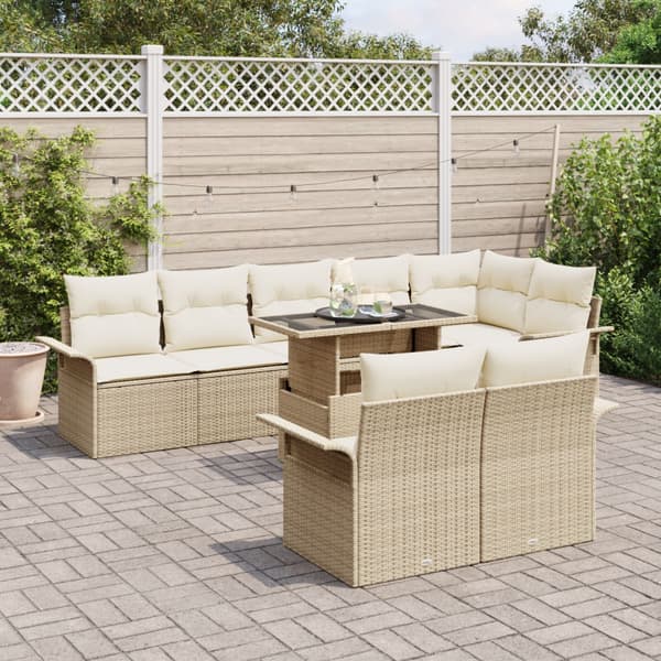 Trädgårdsoffset med kudde 9 pcs Beige Poly rattan