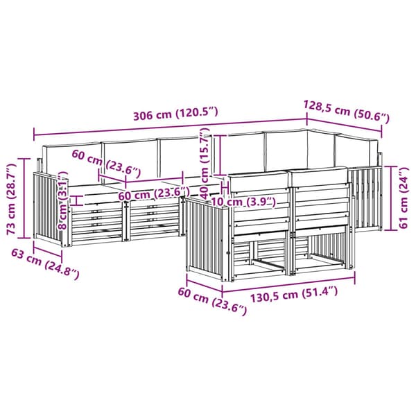 Utomhussoffset 8 pcs Vit och antracit 306 x 128,5 x 73 cm