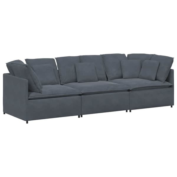 Modulsoffa med dynor sammet mörkgrå