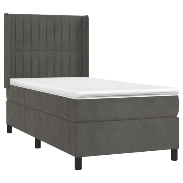 Ramsäng med madrass & LED mörkgrå 100x200 cm sammet