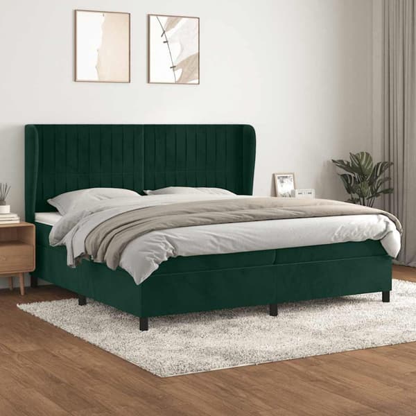 Ramsäng med madrass mörkgrön 200x200 cm sammet