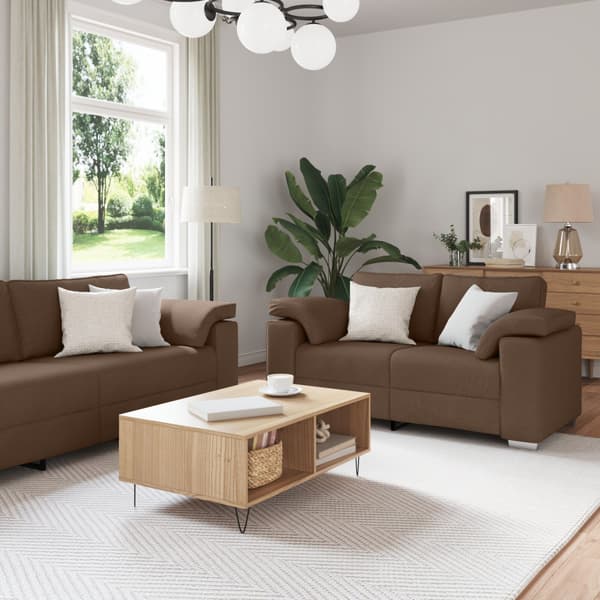 Soffa 3 st Brun Linnenblandad tyg