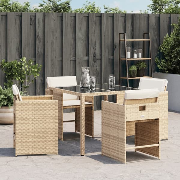 Trädgårdsstolar med dynor 4 st beige konstrotting
