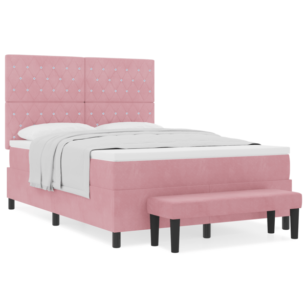 Bäddfjäder med huvudgavel Rosa 200 x 140 cm Sammet