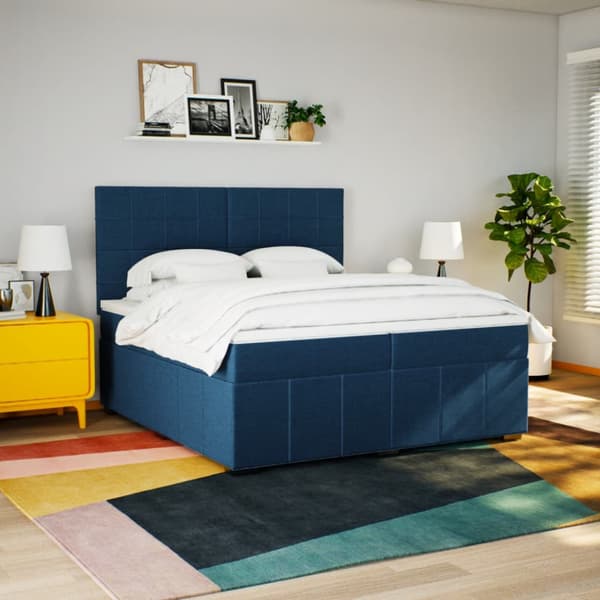 Ramsäng med madrass blå 200x200 cm tyg
