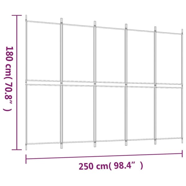 Rumsavdelare 5 paneler vit 250x180 cm tyg
