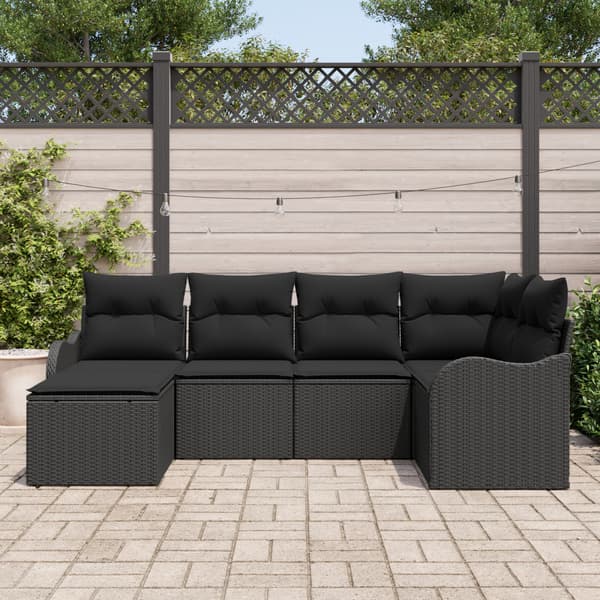 Trädgårdsoffset med kudde 6 pcs Svart Poly rattan