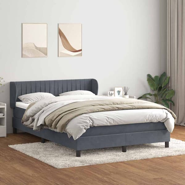 Ramsäng med madrass mörkgrå 160x210 cm sammet