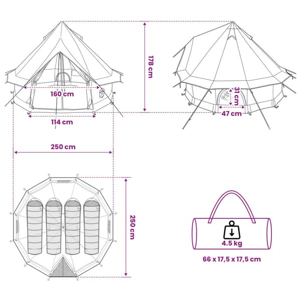 Tipi Tält Grå och orange 250 x 250 cm Polyester och Stål