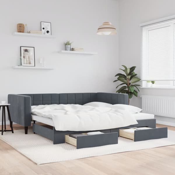 Dagbädd utdragbar med lådor mörkgrå 100x200 cm sammet