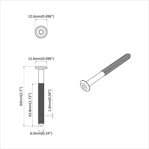 Skruv 12 pcs Silver M6 x 60 mm Stål