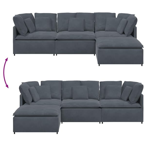 Modulsoffa med fotpall och dynor sammet mörkgrå