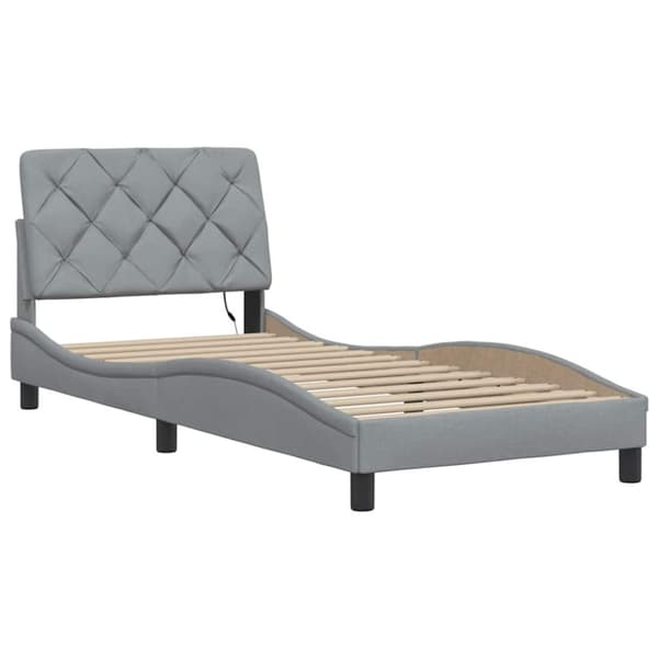 Bed Frame with LED without Mattress Light Grey 90x200 cm Fabric