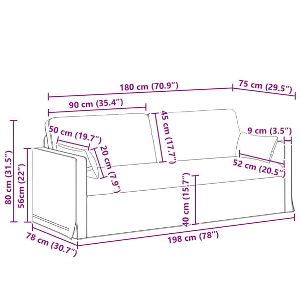 Soffa Blå 198 x 78 x 80 cm tyg