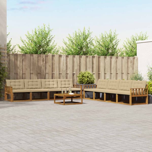Utomhussoffset med kudde 9 pcs Naturlig och Beige