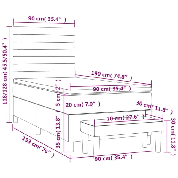 Ramsäng med madrass mörkgrå 90x190 cm sammet