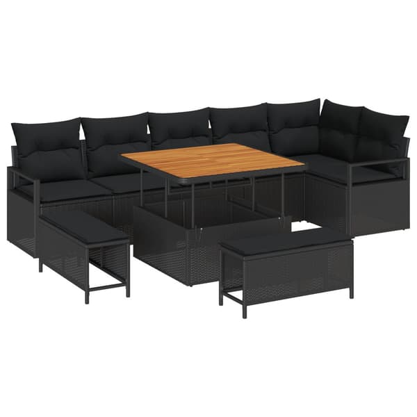 Trädgårdsoffset med kudde 9 pcs Svart Poly rattan