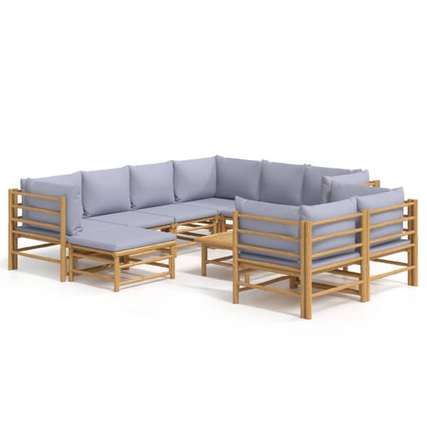 Loungegrupp 10 delar ljusgråa dynor bambu