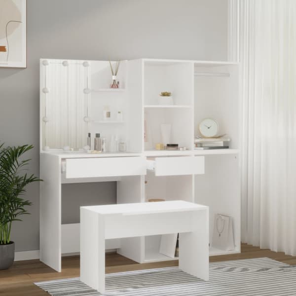 Sminkbord LED vit konstruerat trä