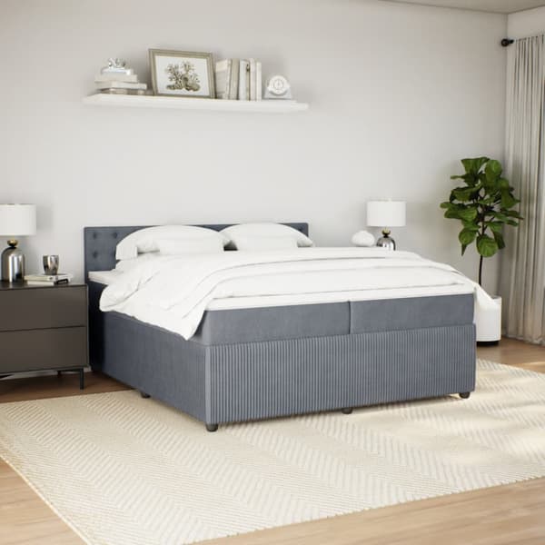 Ramsäng med madrass mörkgrå 200x200 cm sammet