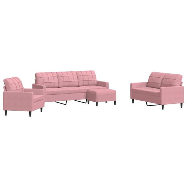 Soffgrupp med dynor 4 delar rosa sammet