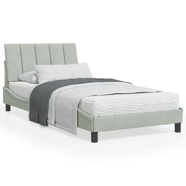 Bed Frame without Mattress "Hanko" Light Grey 100x200 cm Velvet