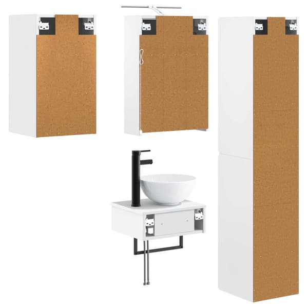 Badrumsmöbelset 5 pcs Vit Konstruerat trä och glas