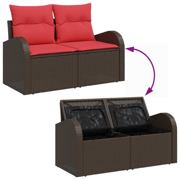 Trädgårdsoffset med kudde med kudde 5 pcs Brun Poly Rattan
