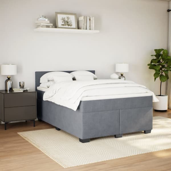 Ramsäng med madrass mörkgrå 140x190 cm sammet