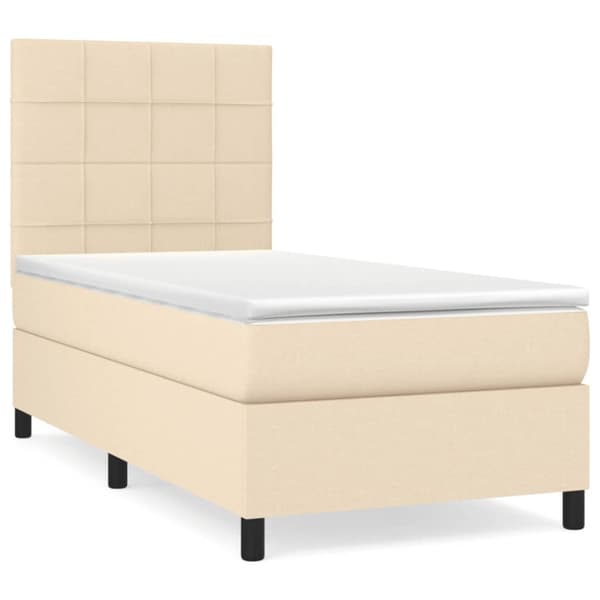 Ramsäng med madrass gräddvit 90x190 cm tyg