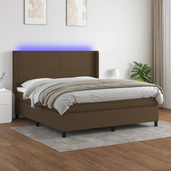 LED Box Säng med huvudgavel tyg