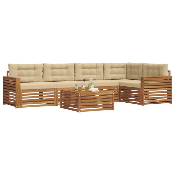Utomhussoffset med kudde 6 pcs Naturlig och Beige