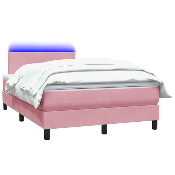 Resårsäng med madrass och LED rosa 120x220 cm sammet