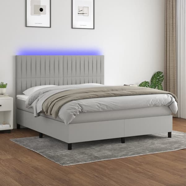 Ramsäng med madrass & LED ljusgrå 160x200 cm tyg