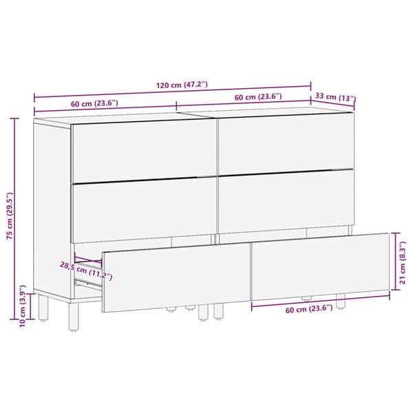 Sideboard 2 pcs Vit Tvätt Finish 60 x 33 x 75 cm