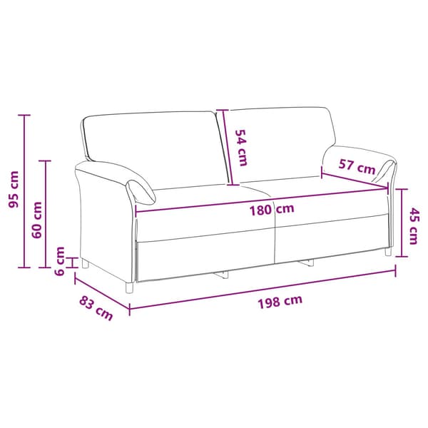 3-Sits soffa Vinröd 198 x 83 x 95 cm Sammet