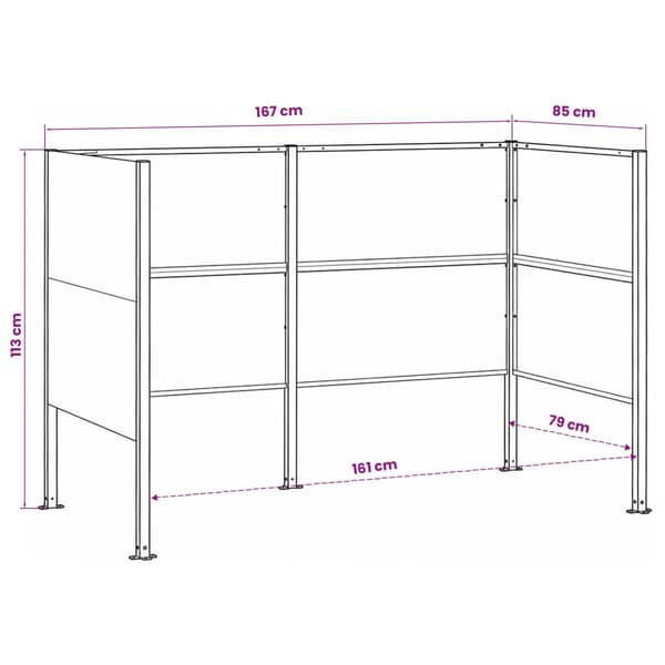 Soptunneskärm 167 x 85 x 113 cm Stål Antracit