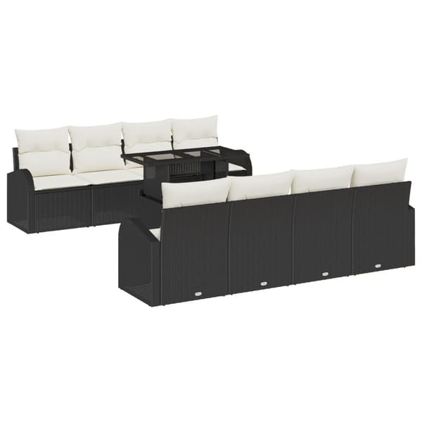 Trädgårdsoffset med kudde 7 pcs Svart Poly rattan