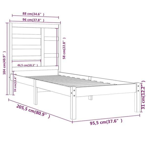 Sängram vit massivt trä 90x200 cm