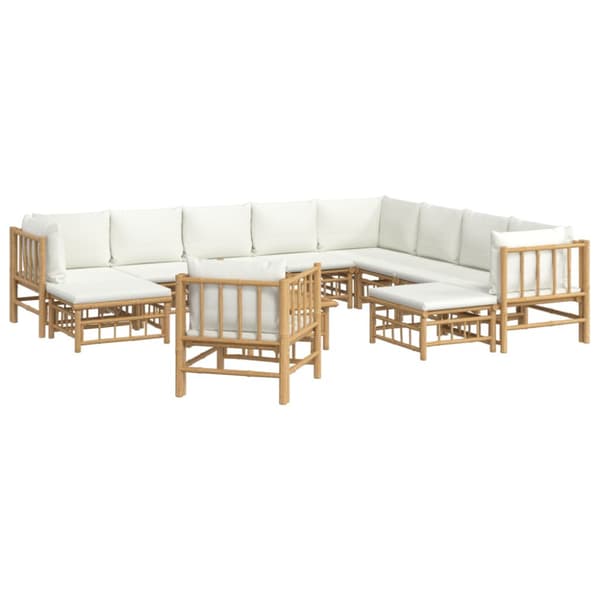 Loungegrupp 12 delar gräddvita dynor bambu