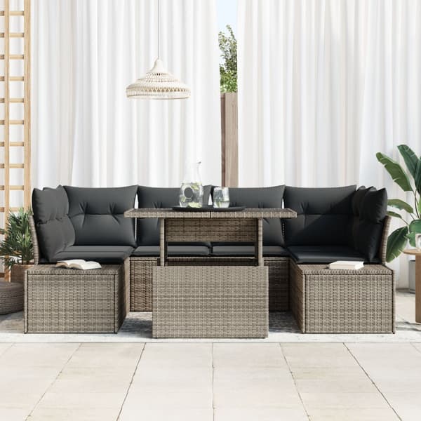 Trädgårdsoffset 7 pcs Grå Poly Rattan och Pulverlackerad Stål